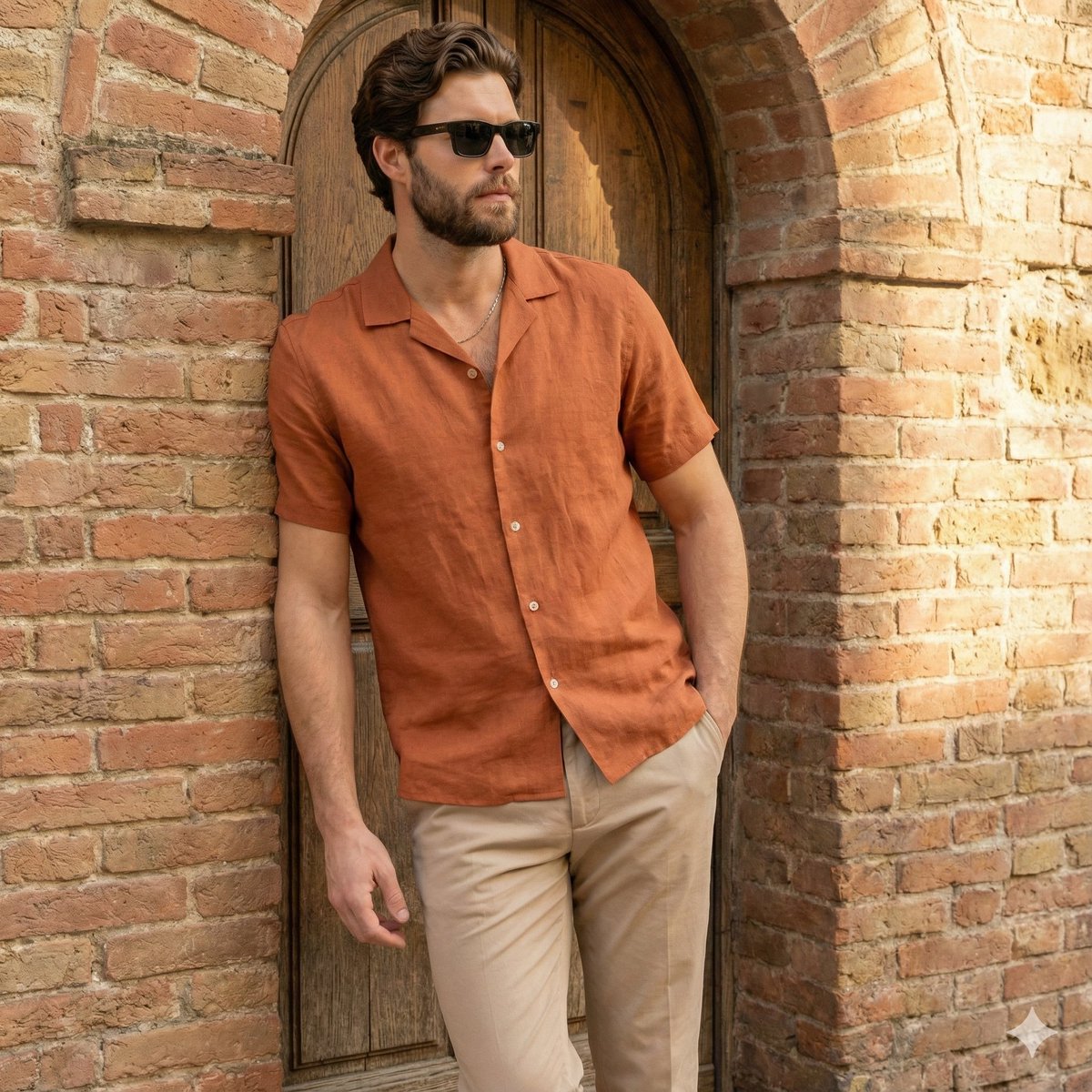 Stylish Man in Linen Shirt & Khaki Pants | Summer Menswear Nano Banana提示词