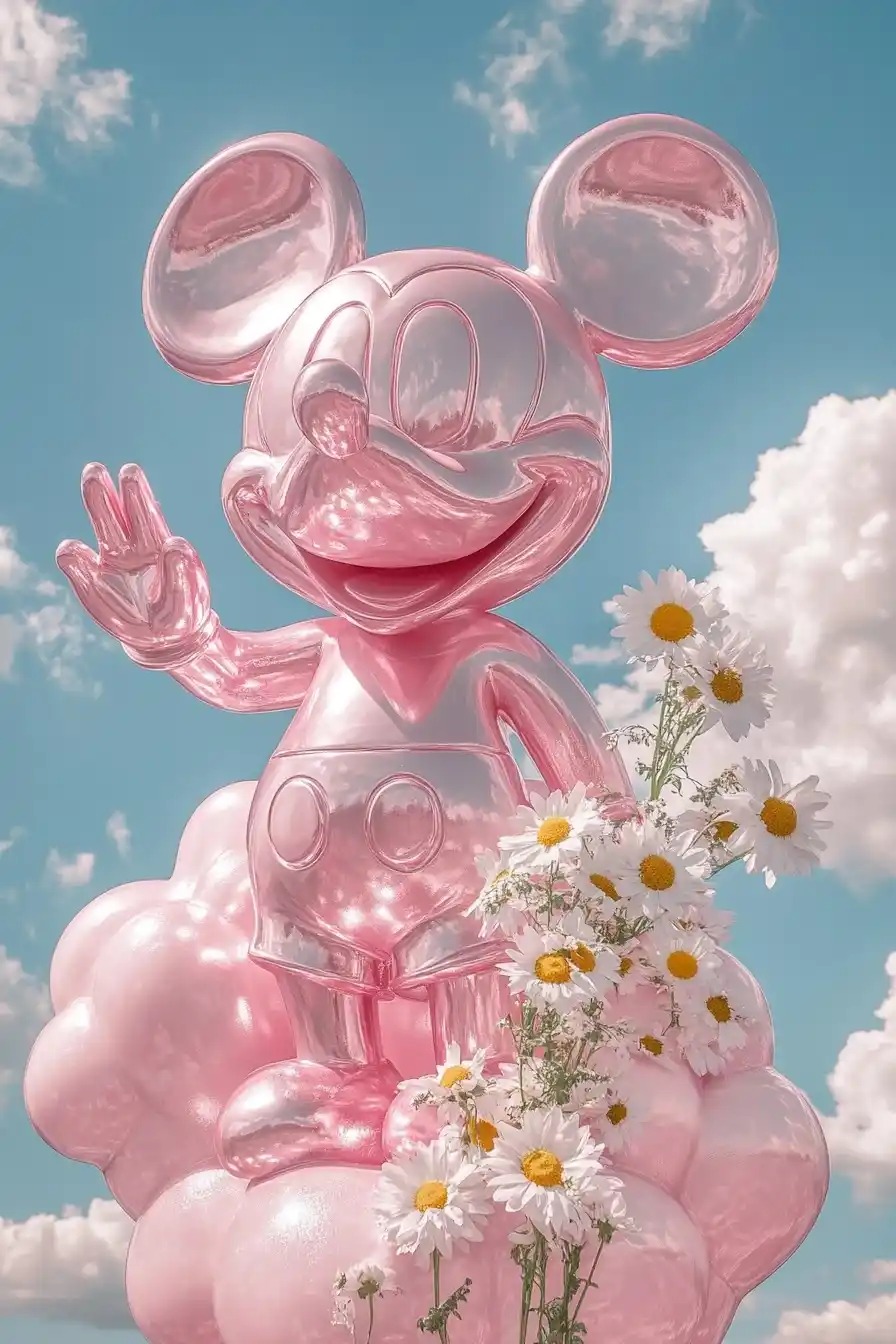 Matte Pink Mickey Sculpture Midjourney提示词