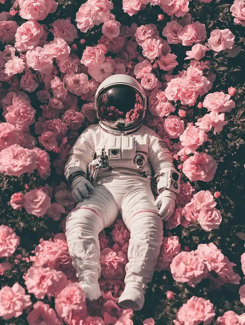 Astronaut Among Pink Roses Midjourney提示词