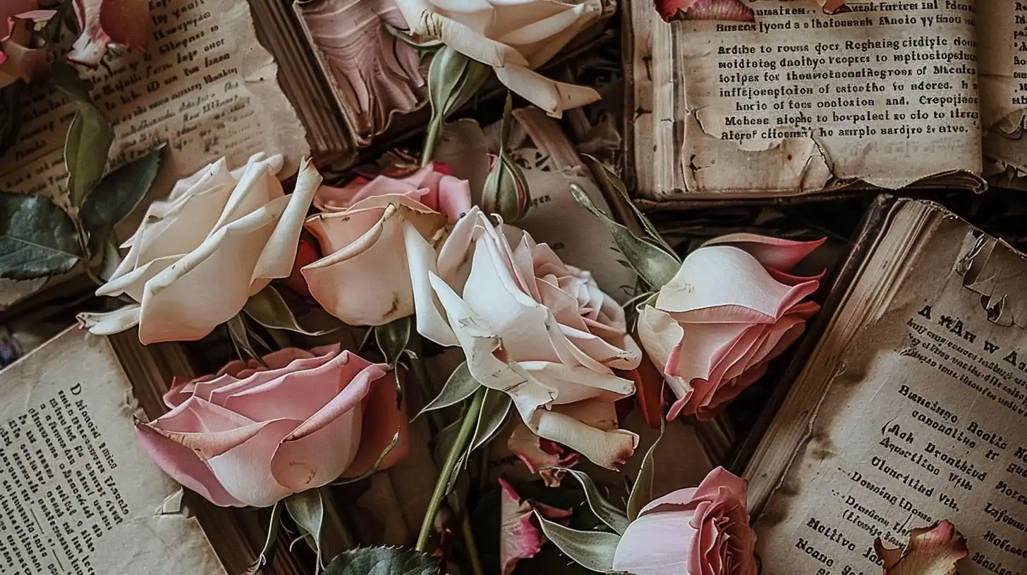 Vintage Rose Bouquet on Books Midjourney 提示词生成效果
