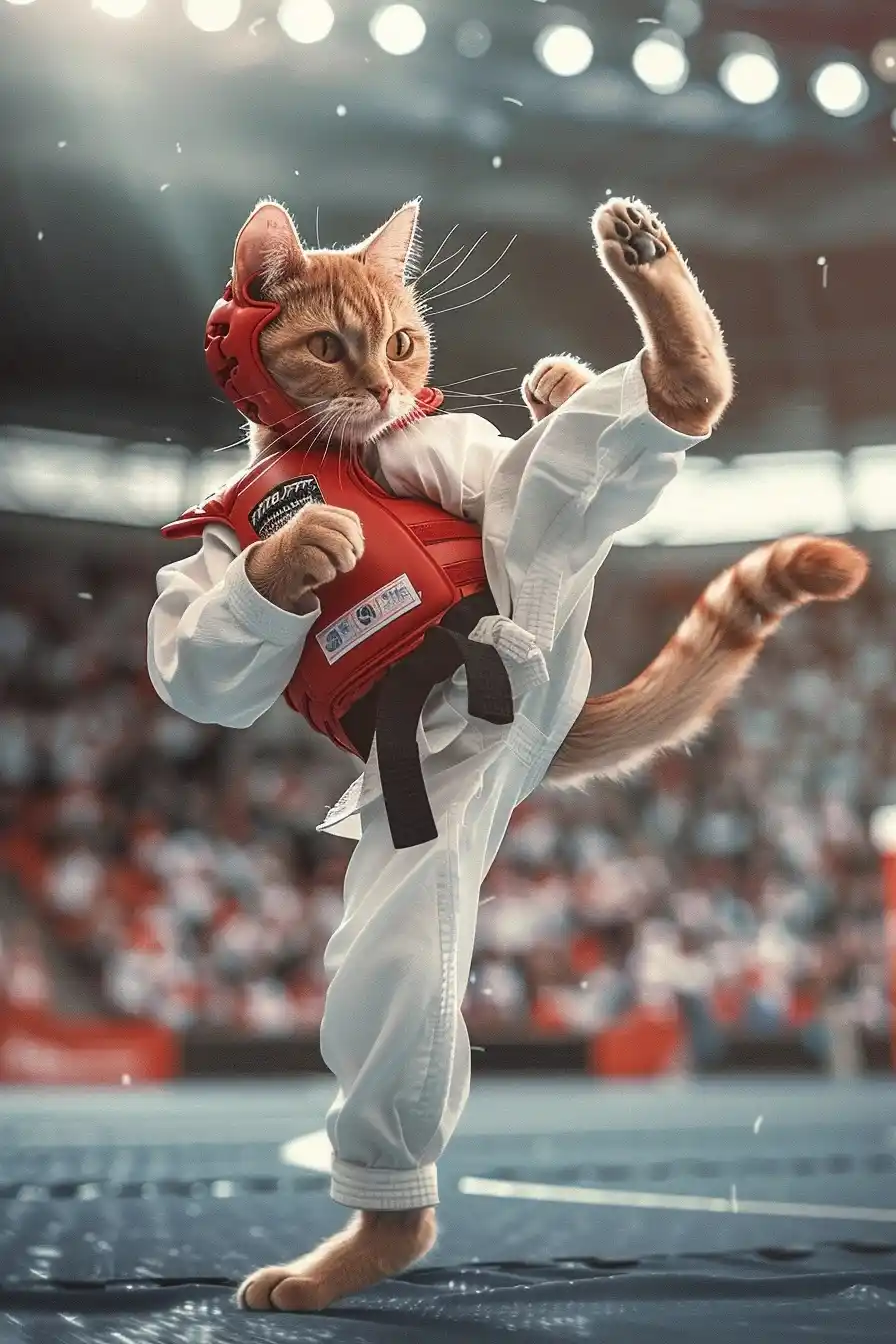 Taekwondo Cat Kick Midjourney提示词