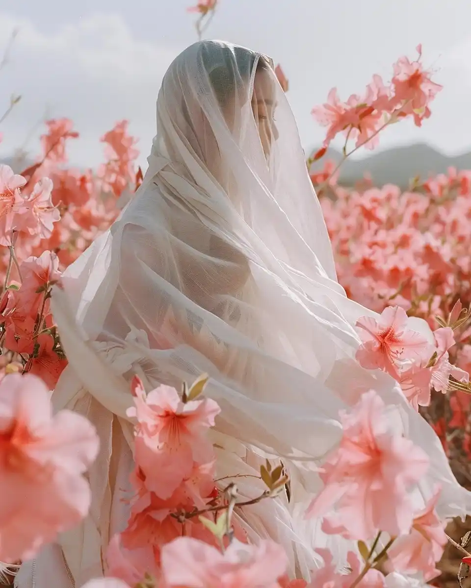 Desert Woman with Azaleas Midjourney提示词