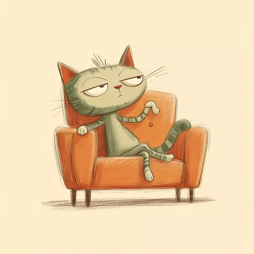 Hand-Drawn Cat on Sofa Midjourney提示词