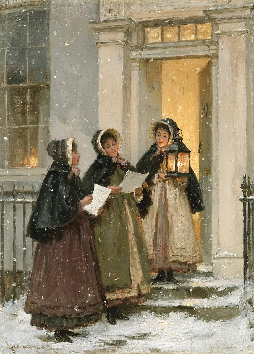 Victorian Christmas Carolers Oil Midjourney提示词