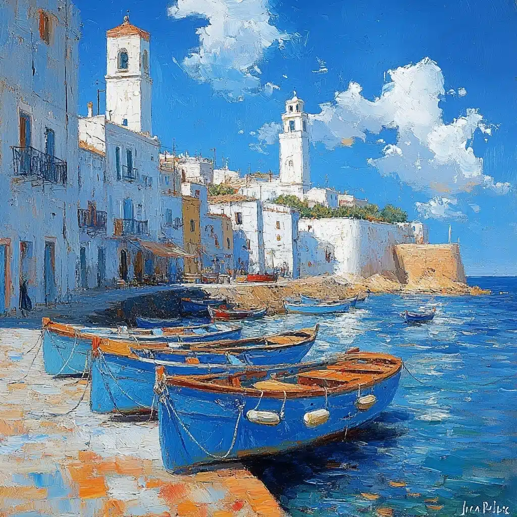 Impressionist Fishing Boats Scene Midjourney提示词
