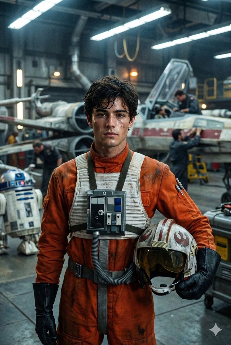 Sci-fi Pilot Portrait | X-wing Hangar | Star Wars Aesthetic Nano Banana提示词