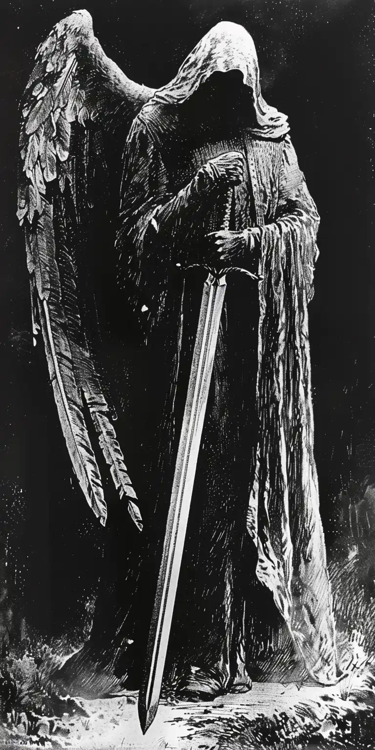 Virgil Finlays Cloaked Angel Midjourney提示词