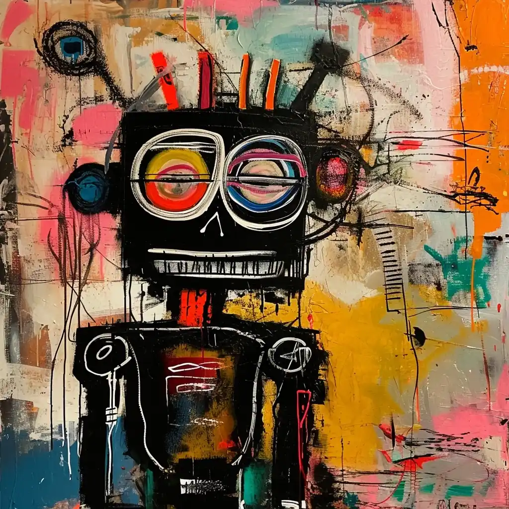 Basquiat-inspired Robot Art Midjourney提示词