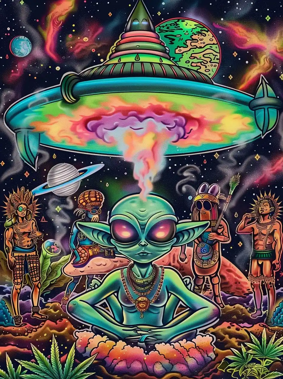 Psychedelic Alien Gathering Midjourney提示词