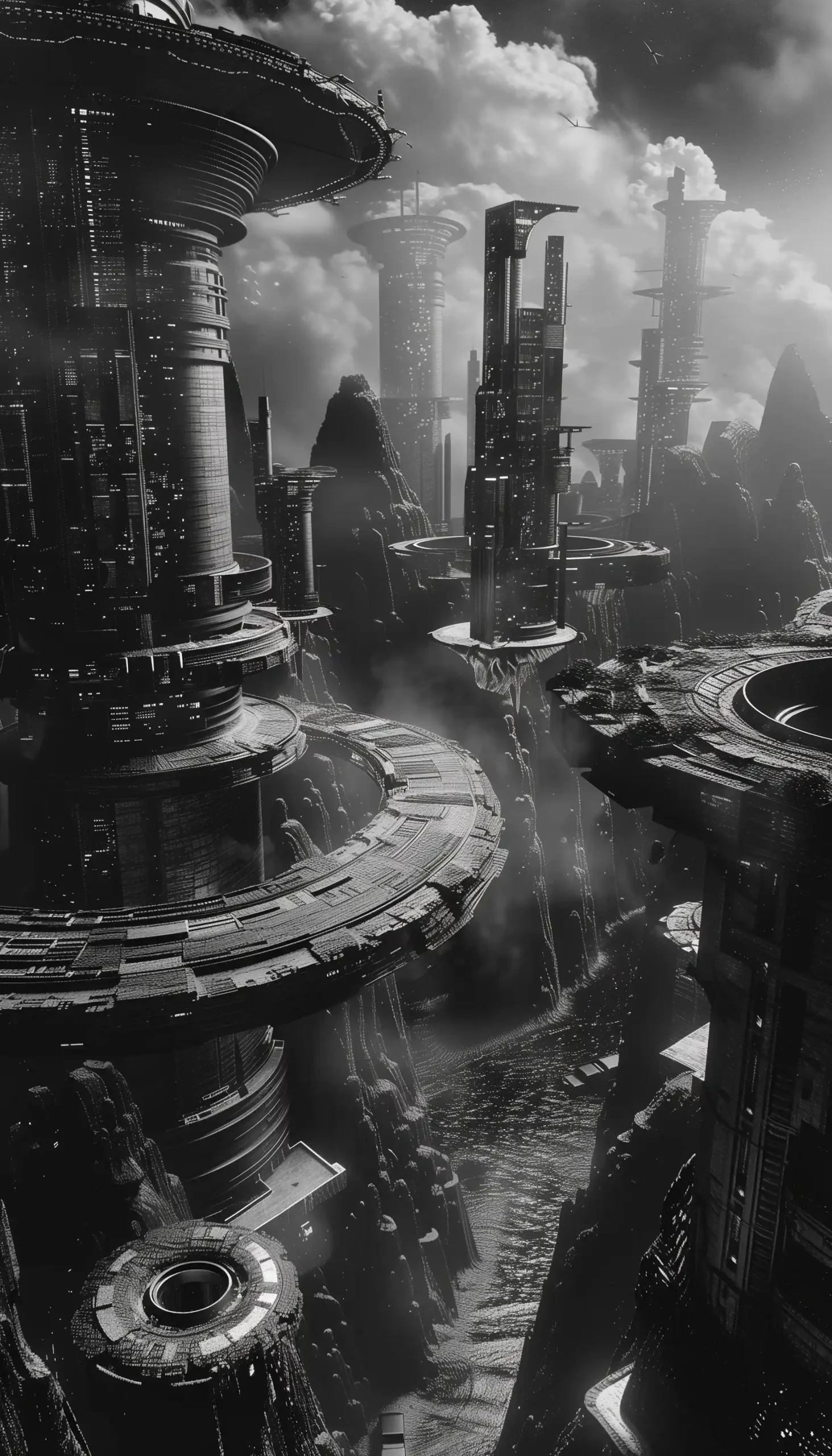 Futuristic Cityscape Raw Monochrome Midjourney提示词