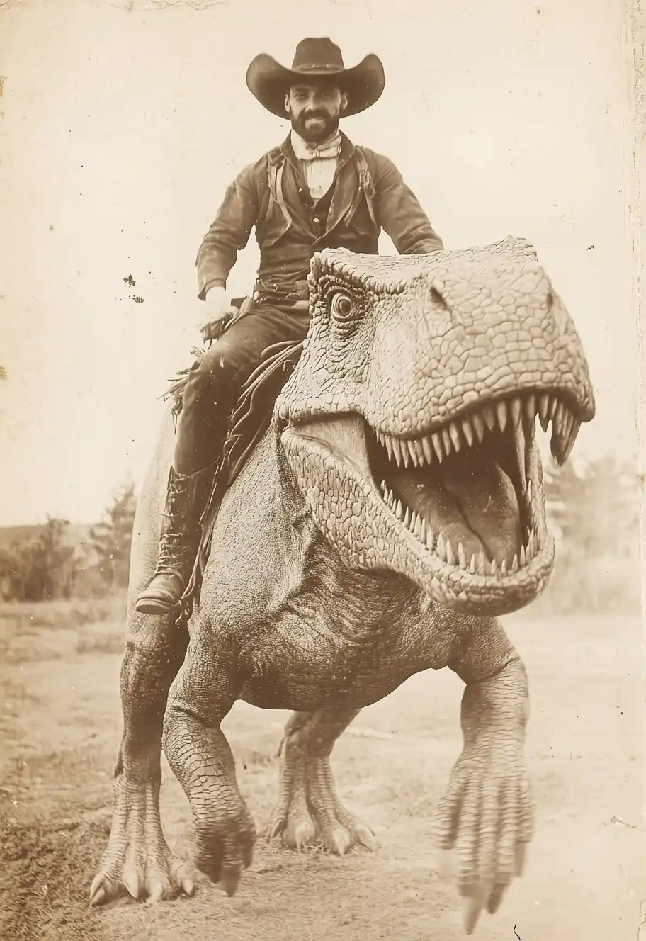 Western Man on Dinosaur Midjourney提示词