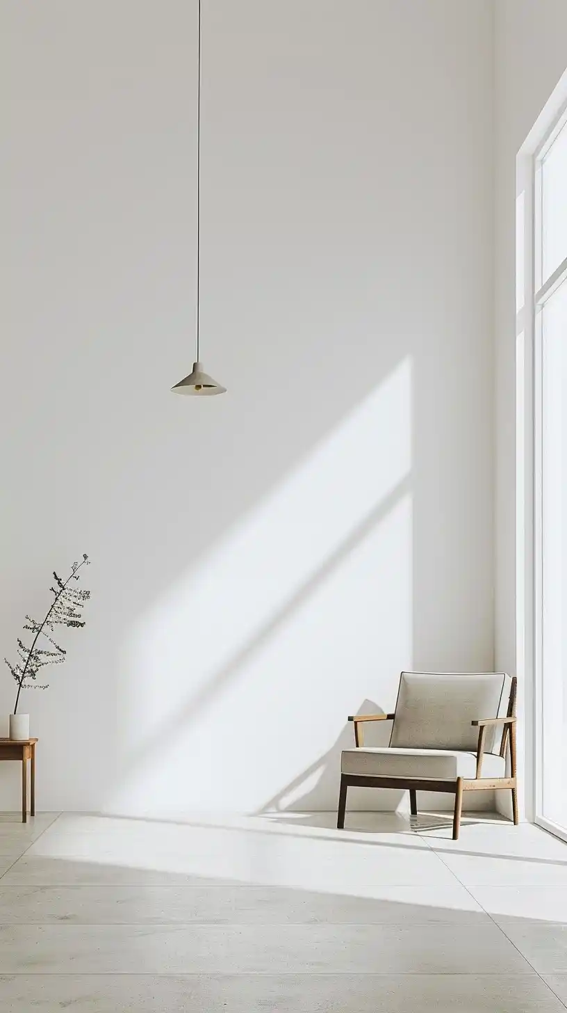 Minimalist White Living Room Midjourney提示词