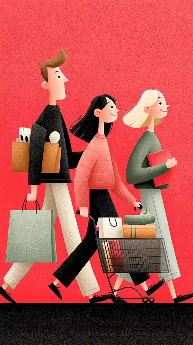 Vector Illustration of Shoppers Midjourney提示词