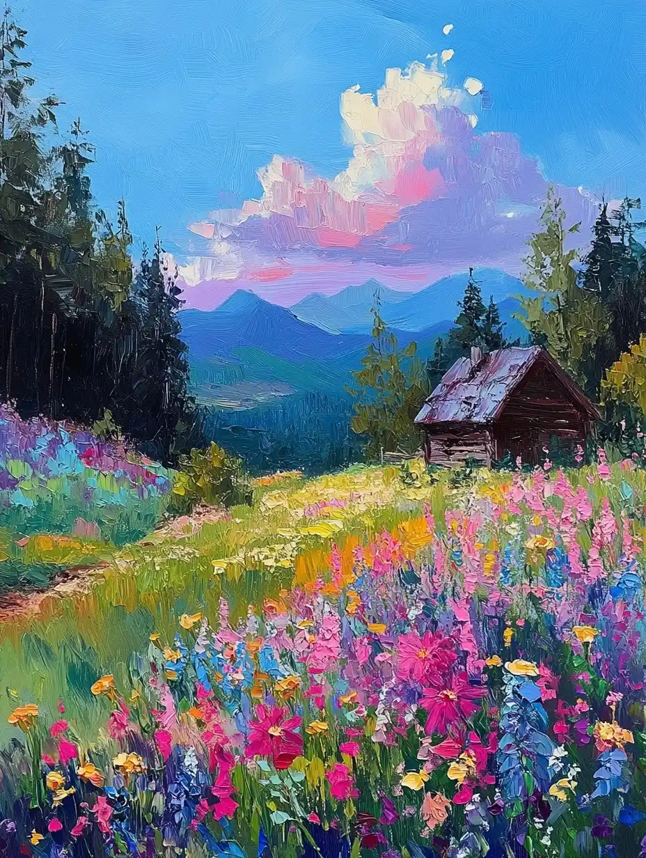 Realistic Landscape with Cabin Midjourney提示词