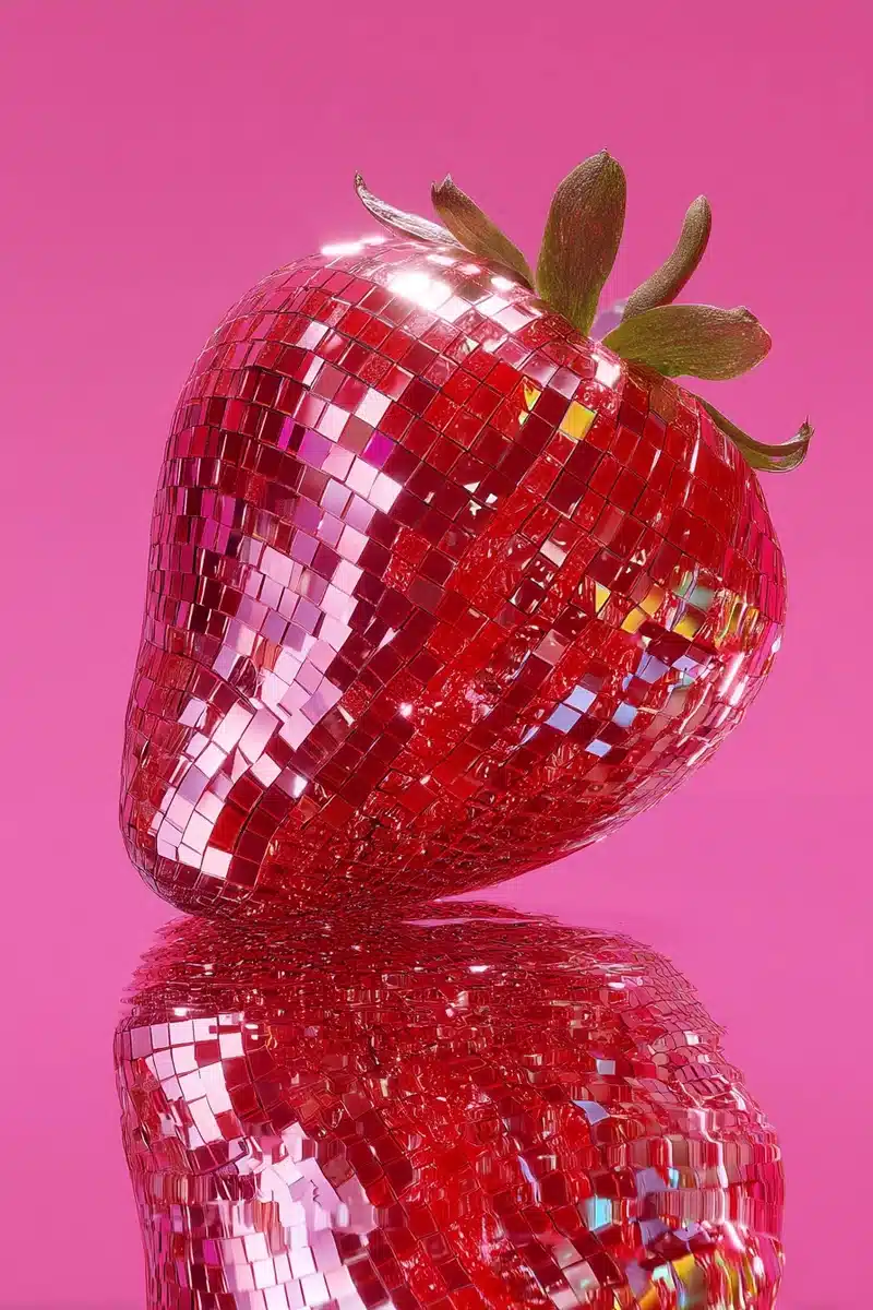 Neon Strawberry Mosaic Photography Midjourney提示词