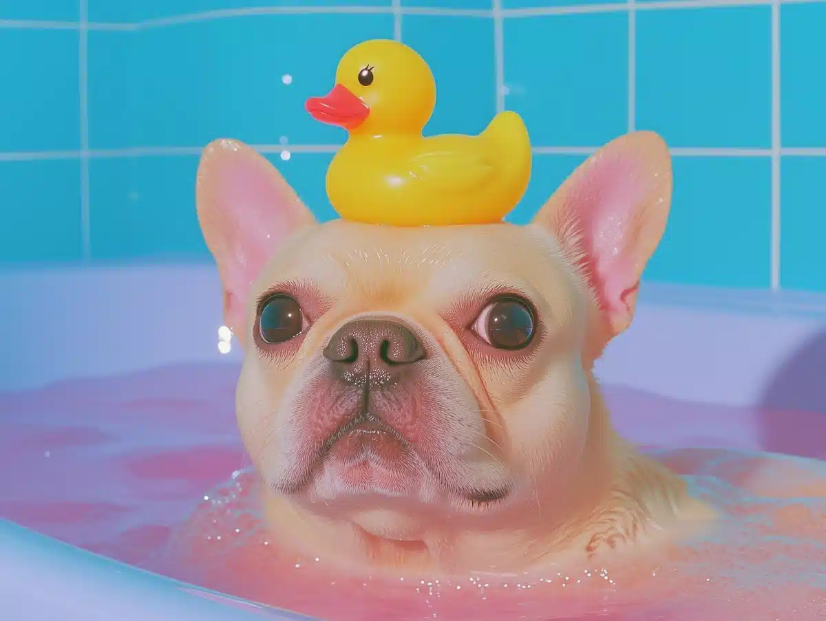 Vaporwave Bulldog with Duck Midjourney提示词