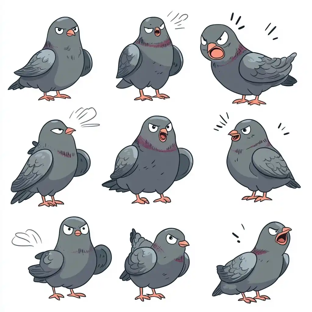 Pigeon Expressions in Comic Style Midjourney提示词