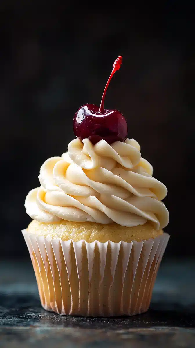 Cupcake Photograph with Cherry Midjourney提示词