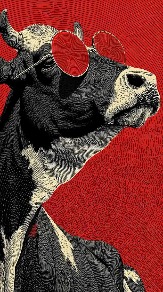 Bauhaus Poster Red Cow Spectacles Midjourney提示词