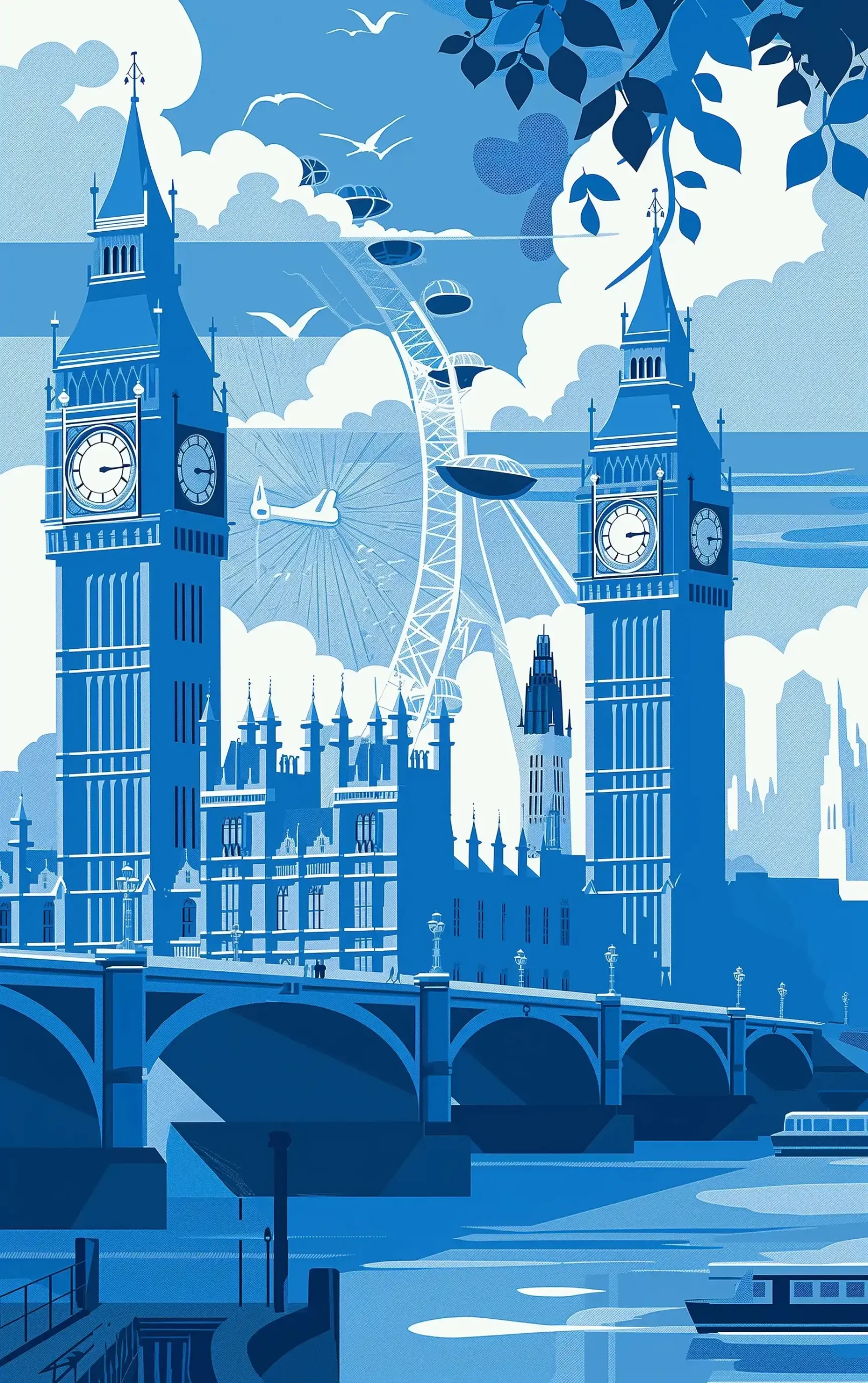 UK Landmarks Travel Poster Midjourney提示词