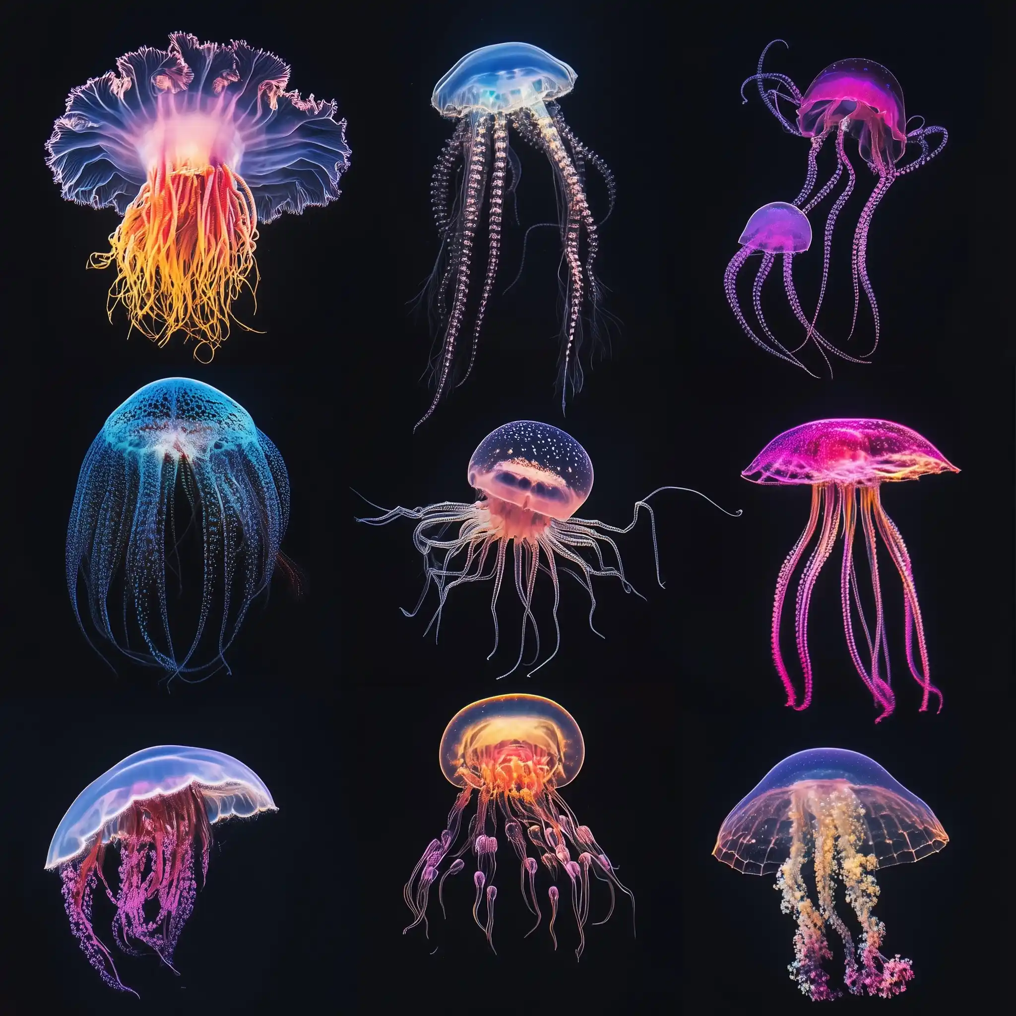 Invertebrate Collage on Black Midjourney提示词