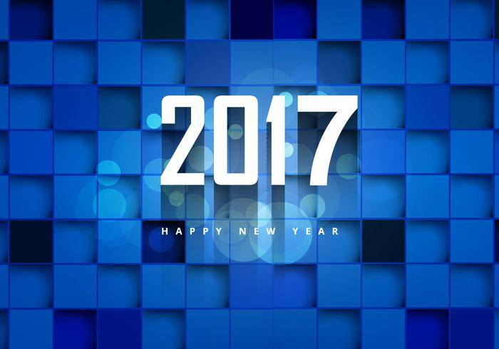 2017蓝色立方形背景的新年快乐