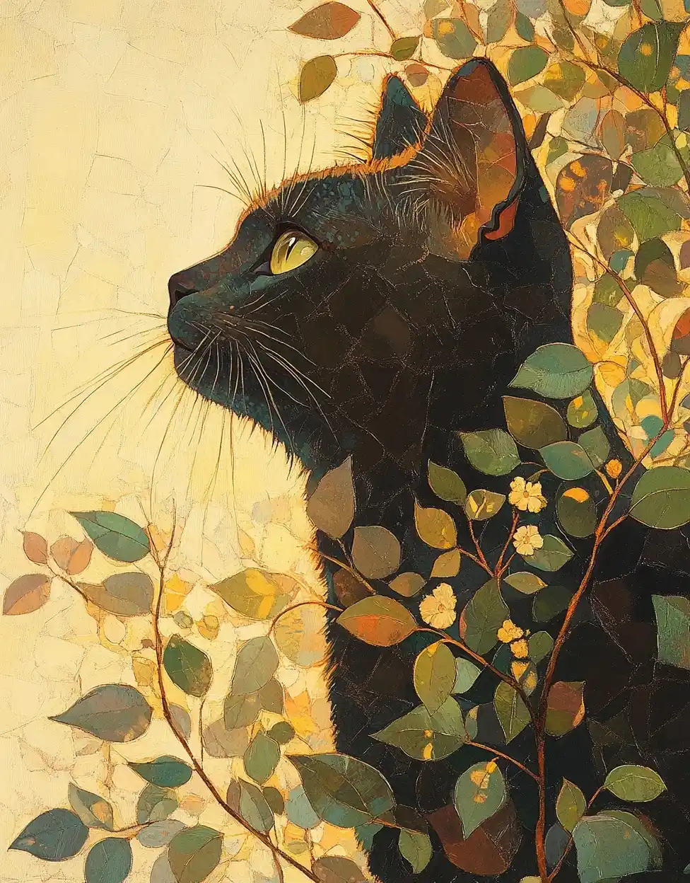 Abstract Cat in Forest Midjourney提示词