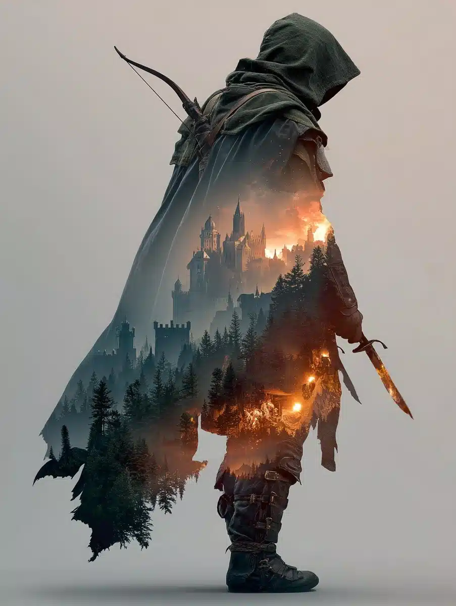 Heroic Ranger with Double Exposure Midjourney提示词