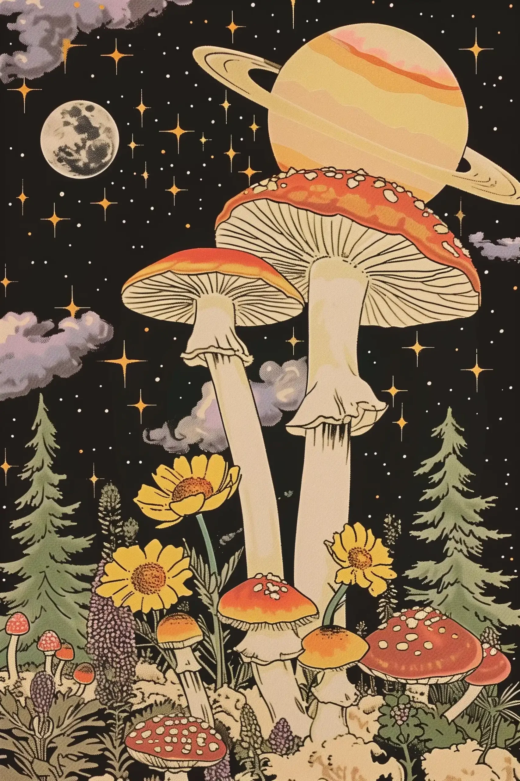 Colorful Mushroom Planet Midjourney提示词