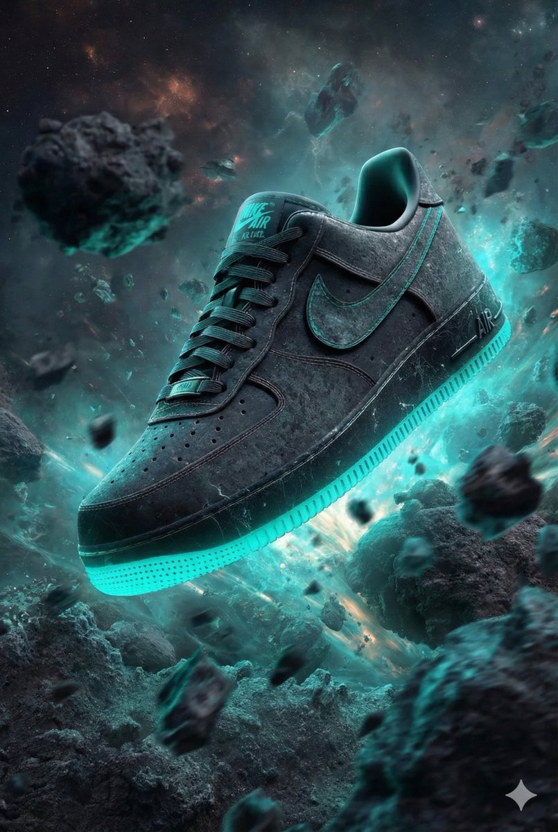 Futuristic Nike Air Force 1 Sneaker with Cosmic Glow Nano Banana提示词