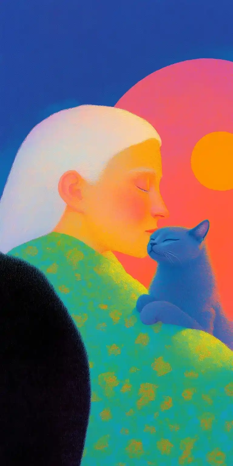Elderly Woman with Siamese Cat Midjourney提示词