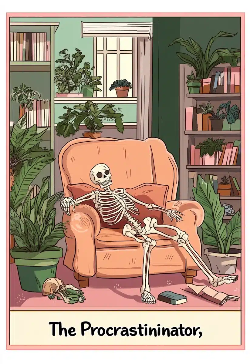 Playful Tarot Procrastinator Illustration Midjourney提示词