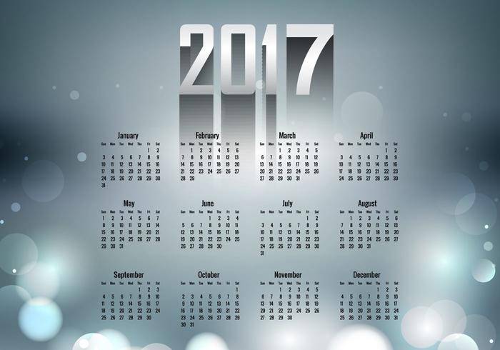 与灰色颜色的2017年日历