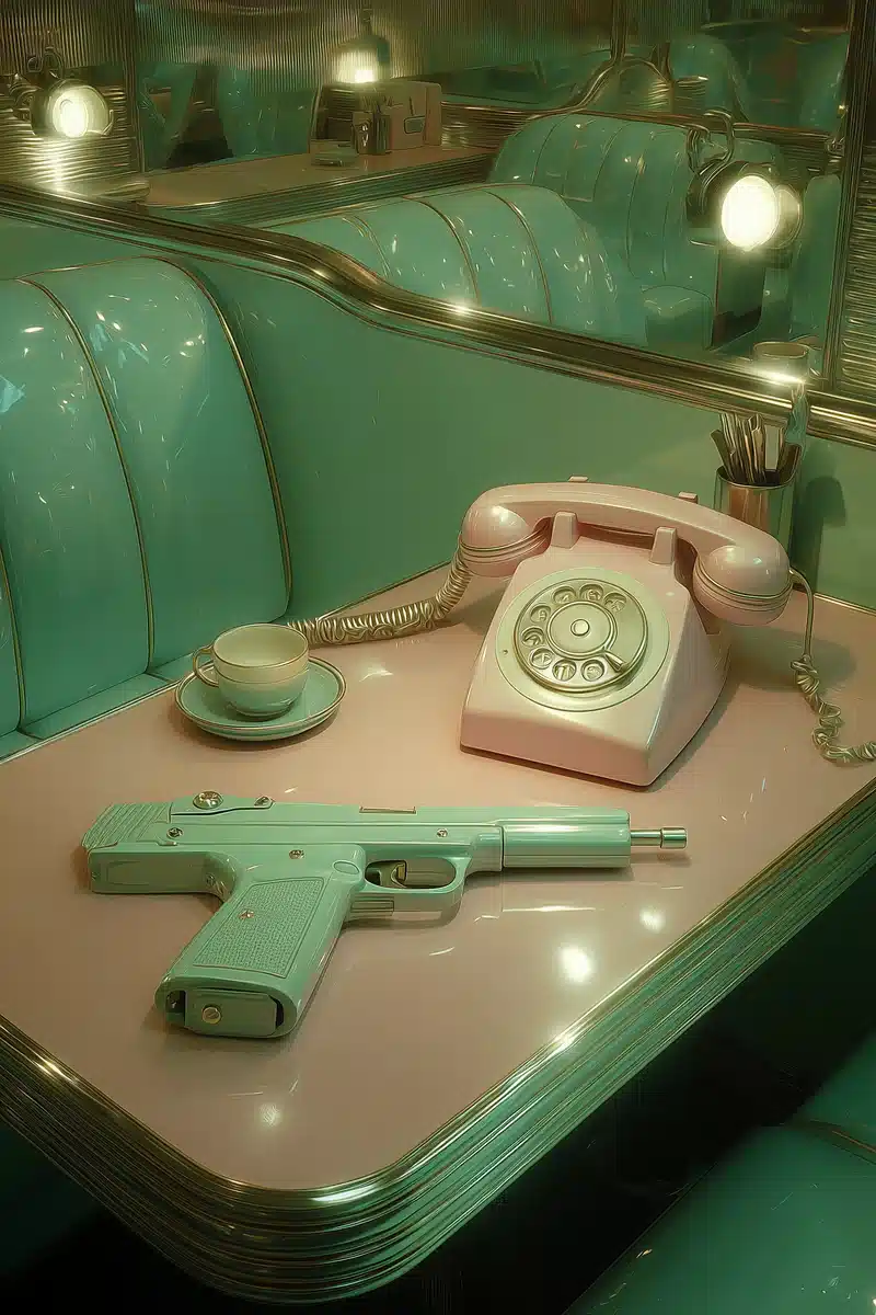 Pastel Retro-Futuristic Scene Midjourney提示词