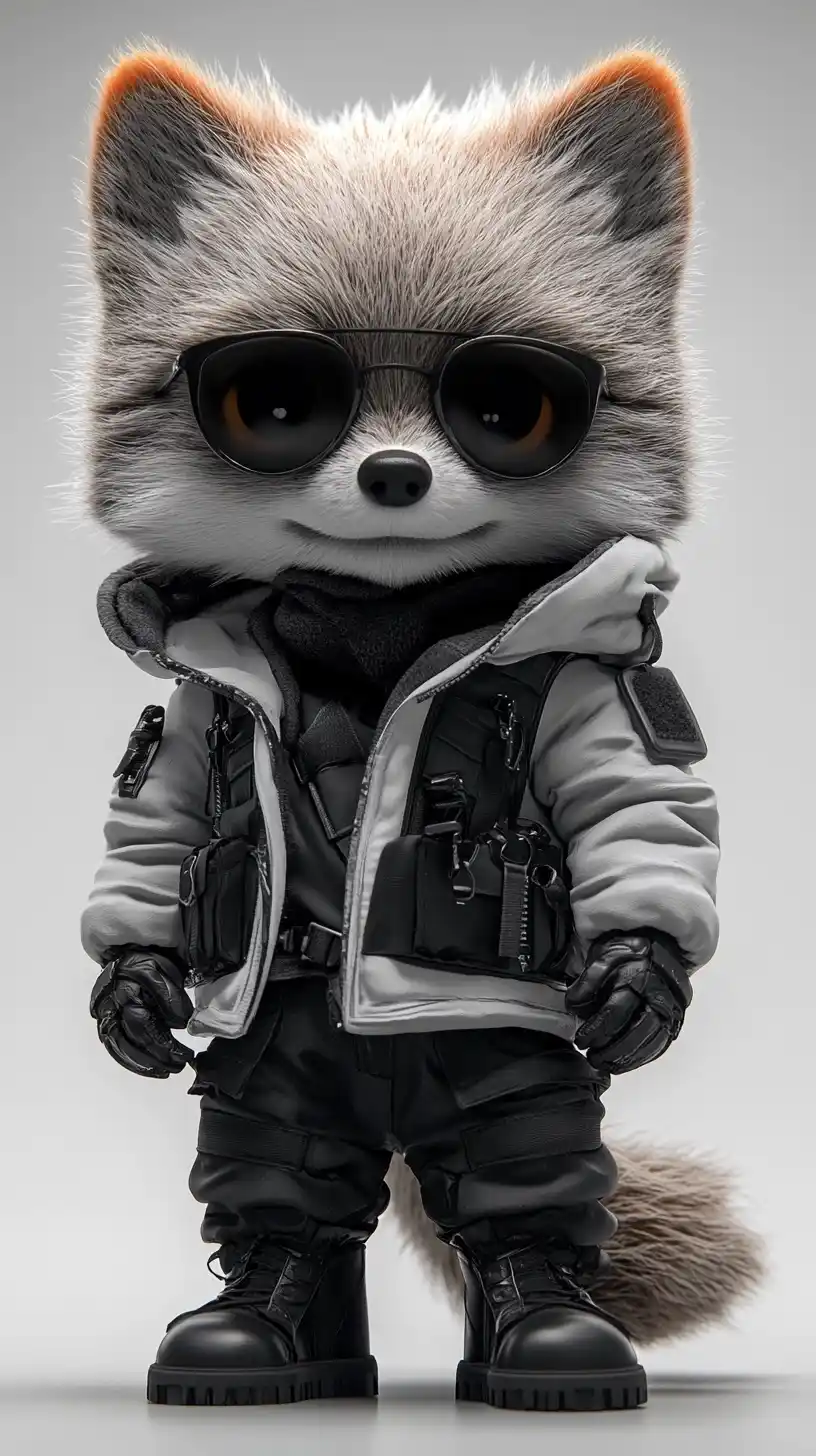 Chibi Wolf in Techwear Midjourney提示词