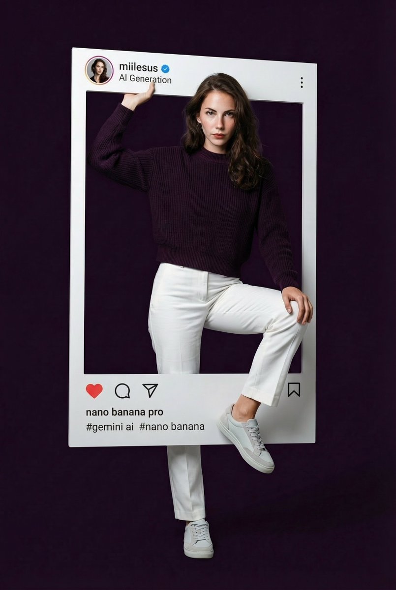 Nano Banana AI Fashion: Modern Woman in Instagram Frame Nano Banana提示词