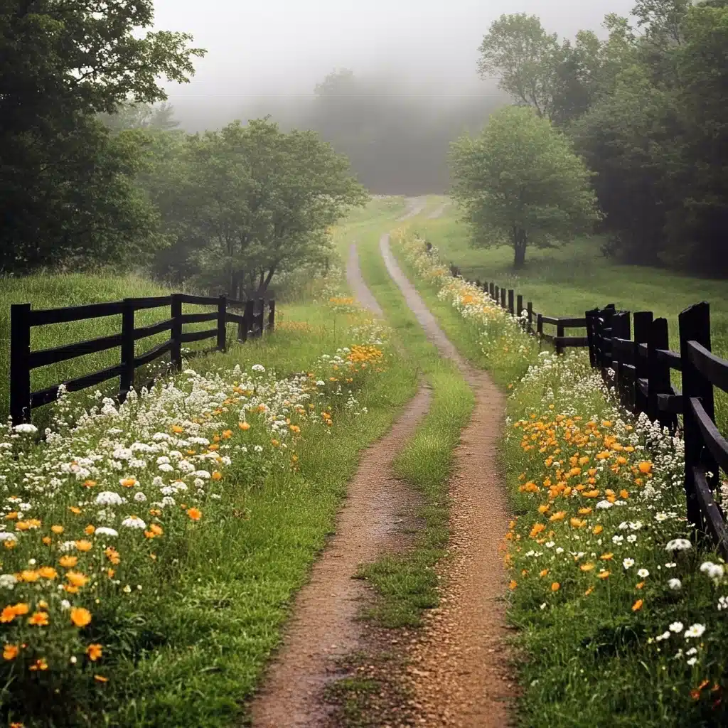 Foggy Country Road Scene Midjourney提示词