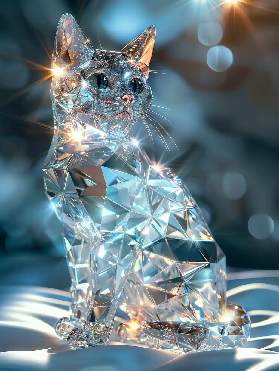Futuristic Diamond Cat Art Midjourney提示词