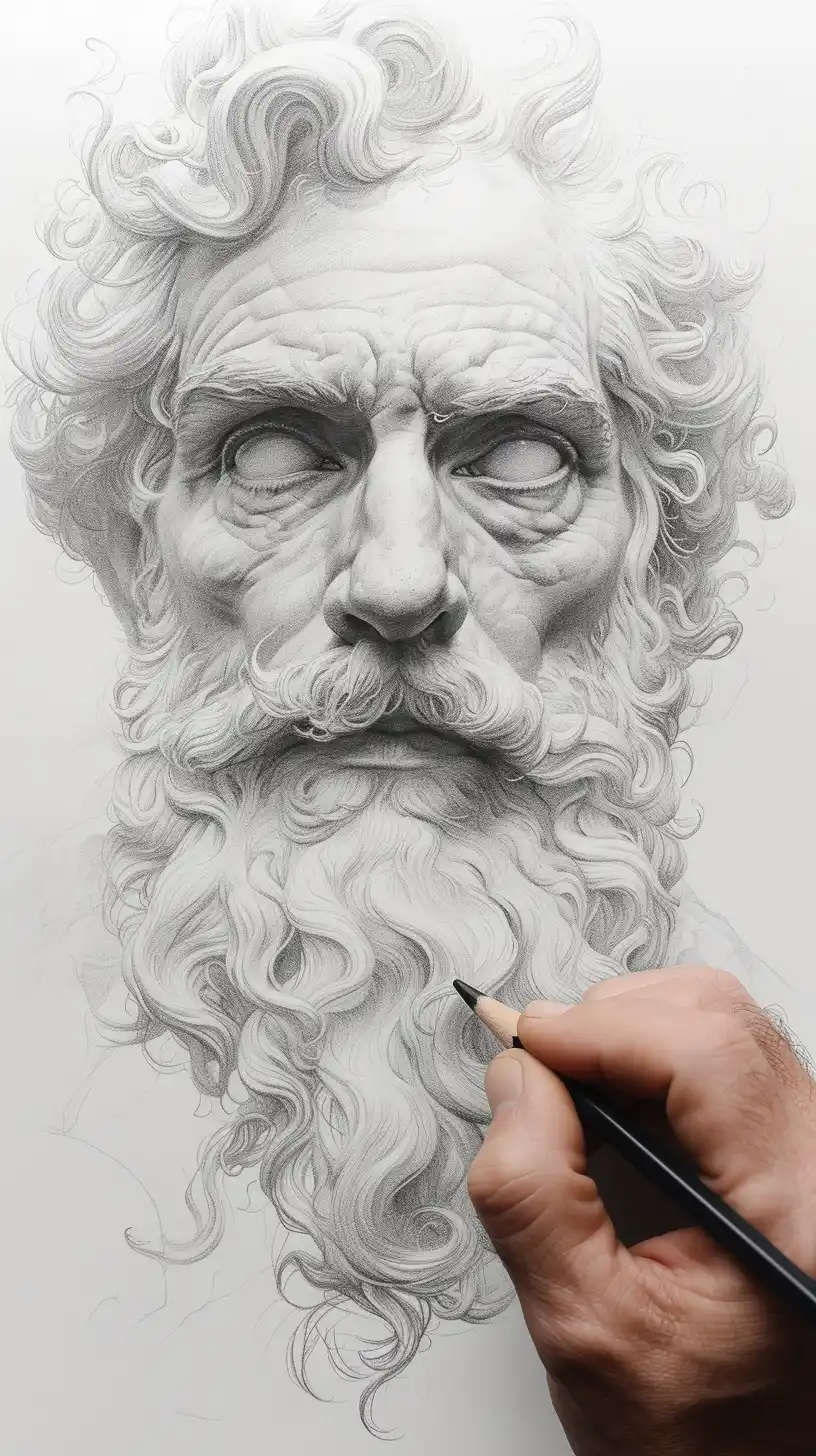 Zeus Sketch Tattoo Midjourney提示词