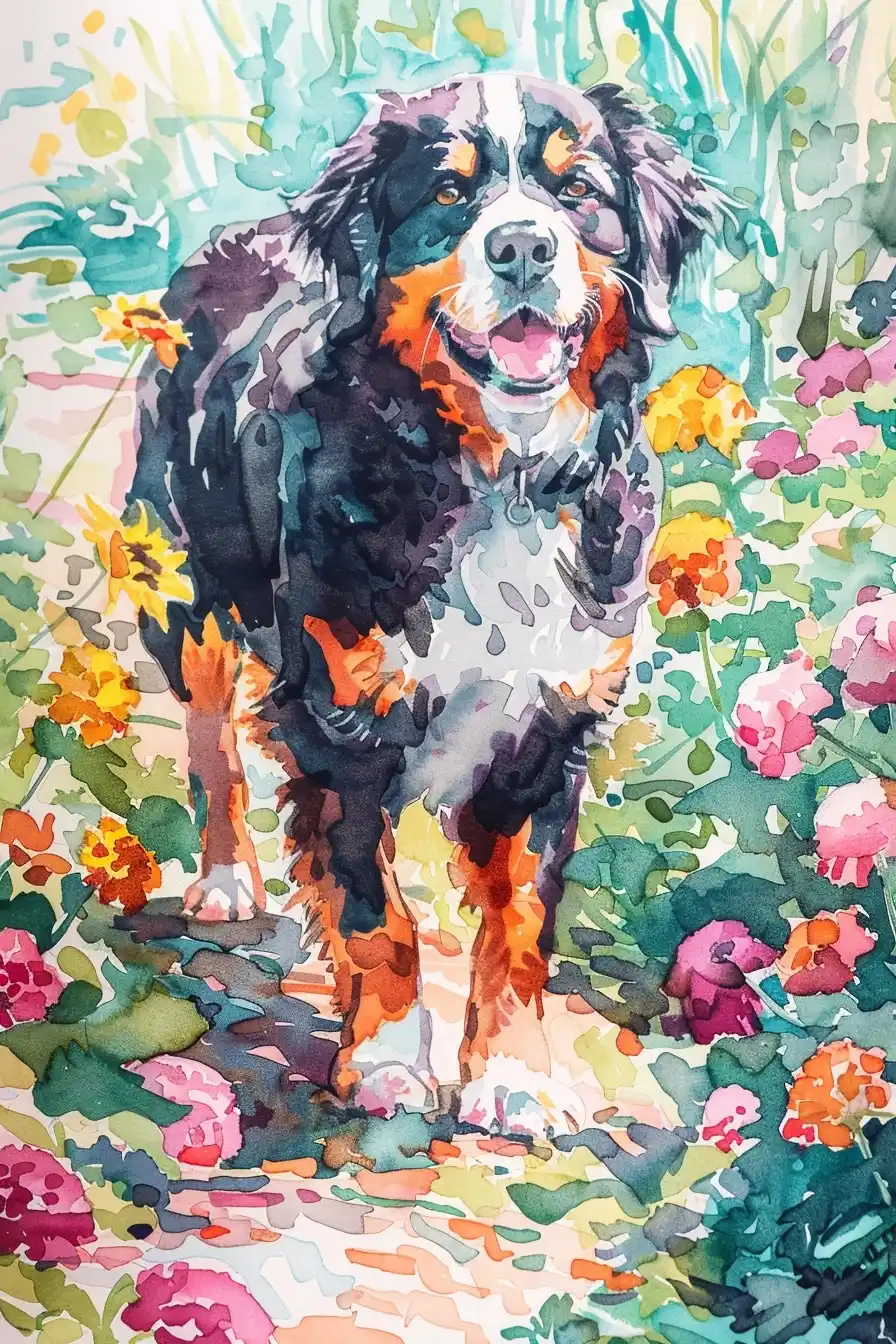Watercolor Bernese Garden Path Midjourney提示词
