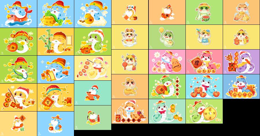 2025蛇年新春新年快乐卡通IP形象元素插画图案图片PSD设计素材
