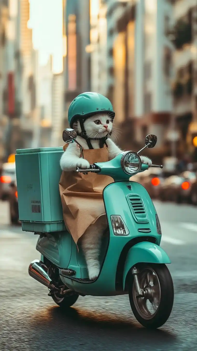 Chubby Cat on Scooter Midjourney提示词