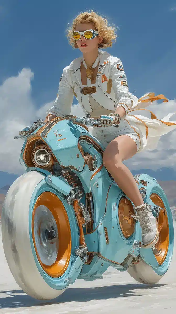 Retro Futuristic Bicycles Running Midjourney提示词