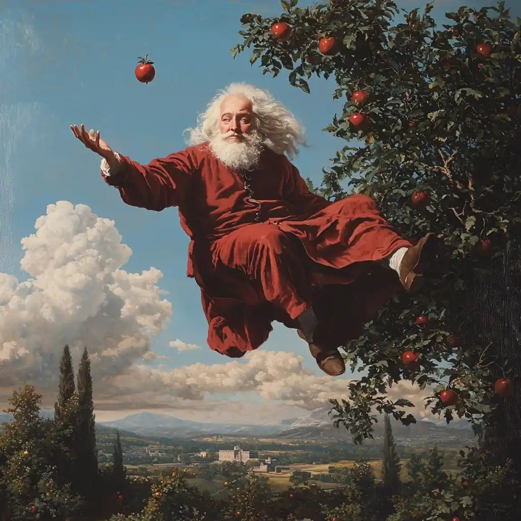 Levitation of Newtons Apple Midjourney提示词
