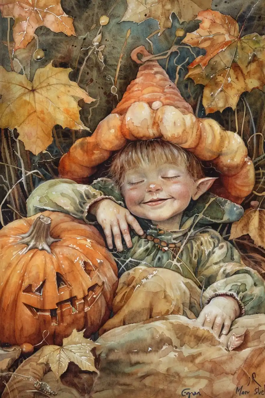 Vintage Fairy Boy in Autumn Forest Midjourney提示词