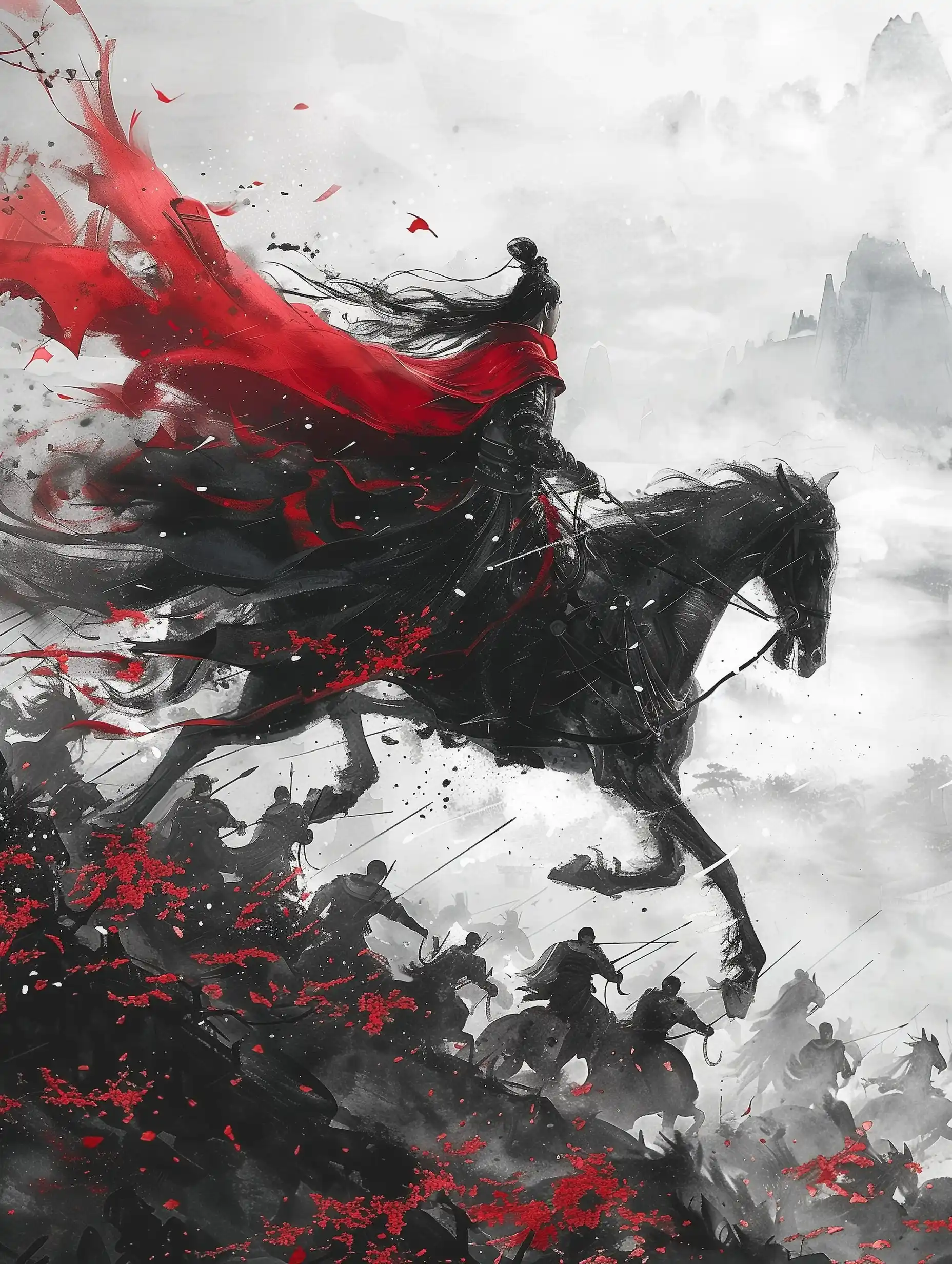 Ink Hero Battle Scene Midjourney提示词