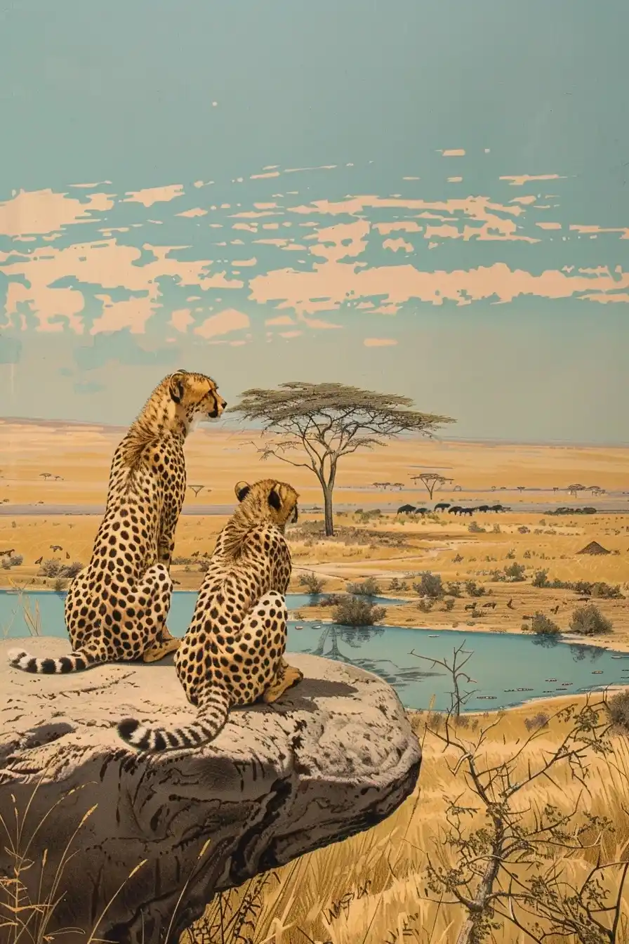 African Cheetah Travel Poster Midjourney提示词