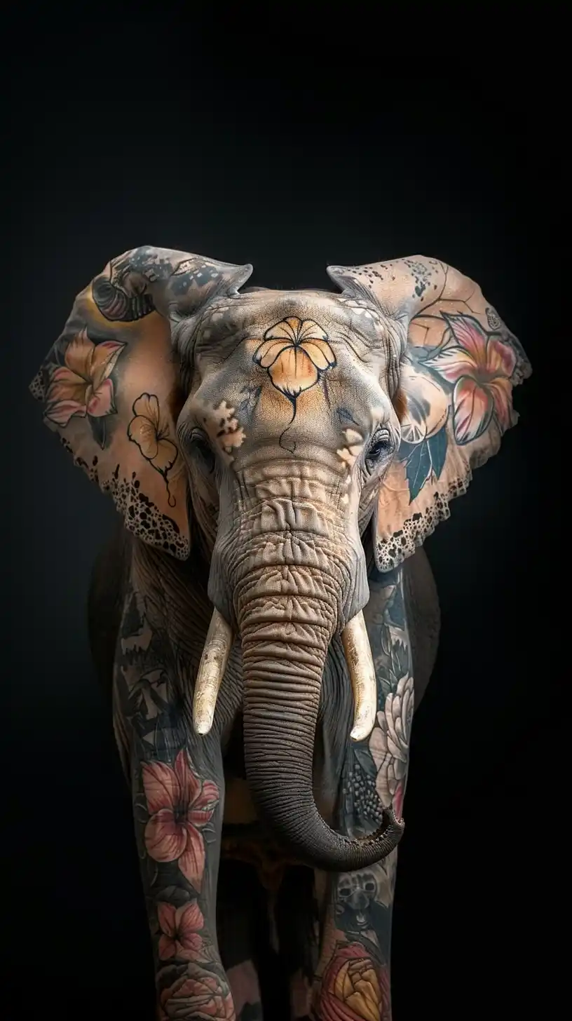 Tattooed Elephant Portrait Midjourney提示词