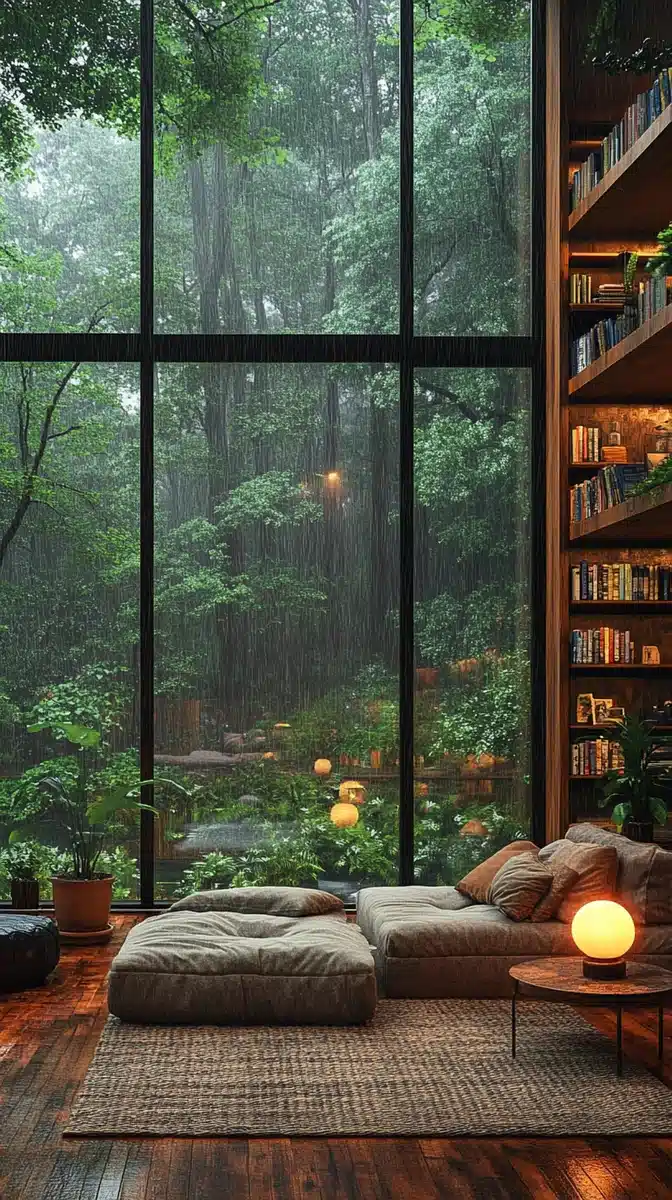 Cozy Sanctuary in Rain Midjourney提示词