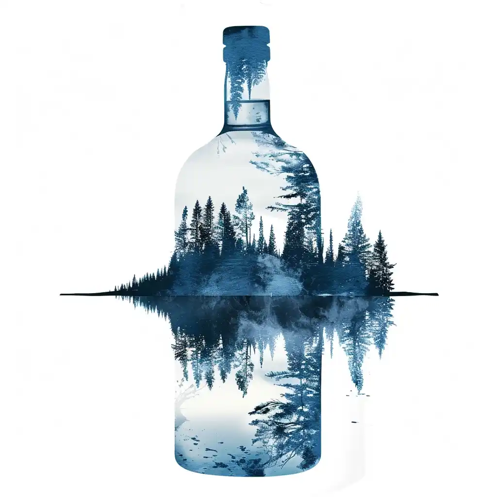 Double Exposure Vodka Forest Midjourney提示词